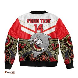 Custom Text And Number Dolphins Rugby Bomber Jacket Indigenous Dynamic Version