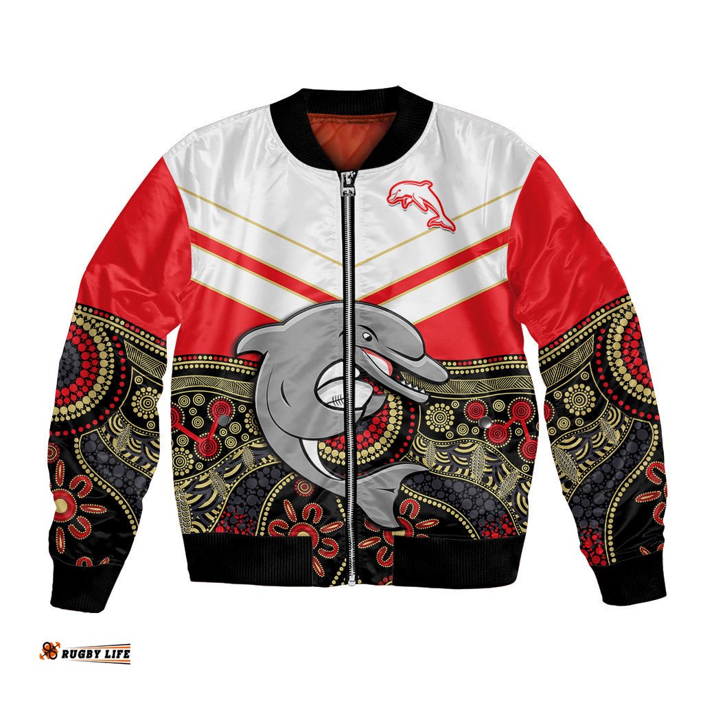 Custom Text And Number Dolphins Rugby Bomber Jacket Indigenous Dynamic Version