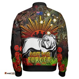 Bulldogs Rugby Bomber Jacket - Anzac Bulldog with Remembrance Poppy and Indigenous Patterns Bomber Jacket RLT13