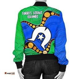 Custom Torres Strait Islands Women's Bomber Jacket - Flag with Aboriginal Patterns