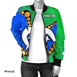 Custom Torres Strait Islands Women's Bomber Jacket - Flag with Aboriginal Patterns