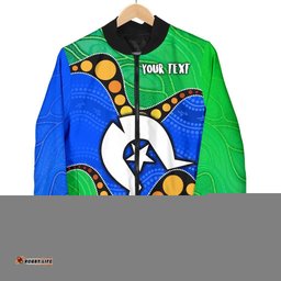 Custom Torres Strait Islands Women's Bomber Jacket - Flag with Aboriginal Patterns