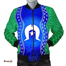 Torres Strait Islanders Men's Bomber Jacket - Torres Symbol With Aboriginal Patterns