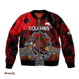 ANZAC Dolphins Rugby Bomber Jacket Indigenous Circles and Waves