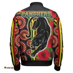 Panthers Rugby Bomber Jacket - Aboriginal Panthers Anzac Day Panther With Poppy Flower Bomber Jacket