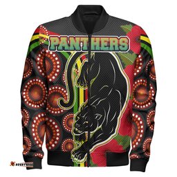 Panthers Rugby Bomber Jacket - Aboriginal Panthers Anzac Day Panther With Poppy Flower Bomber Jacket