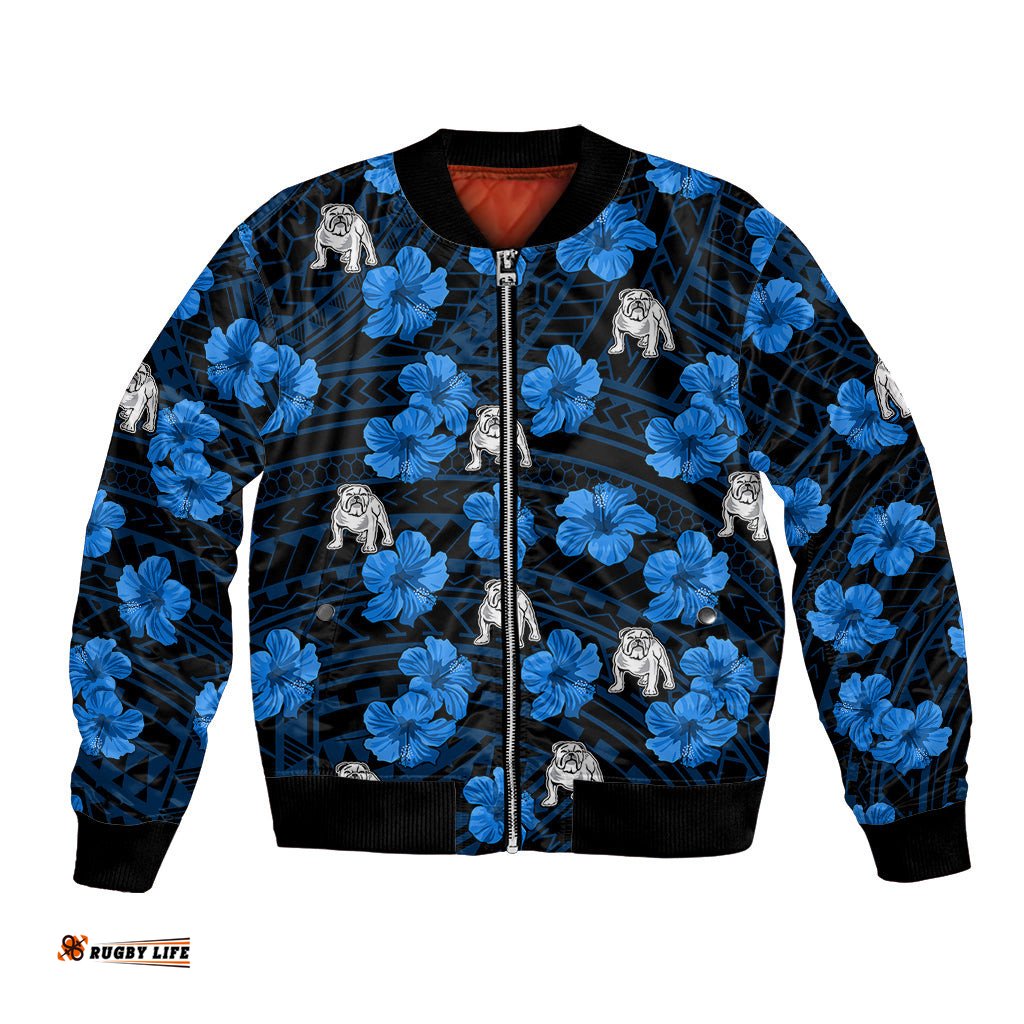 Bulldogs Rugby Bomber Jacket Polynesian Style With Hibiscus