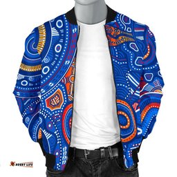 Aboriginal Men's Bomber Jacket - Indigenous Footprint Patterns Blue Color