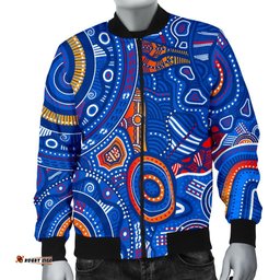 Aboriginal Men's Bomber Jacket - Indigenous Footprint Patterns Blue Color