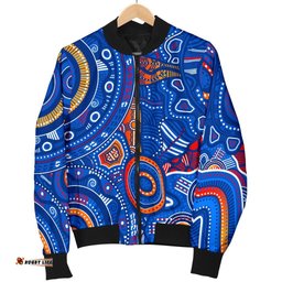 Aboriginal Men's Bomber Jacket - Indigenous Footprint Patterns Blue Color
