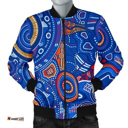 Aboriginal Men's Bomber Jacket - Indigenous Footprint Patterns Blue Color