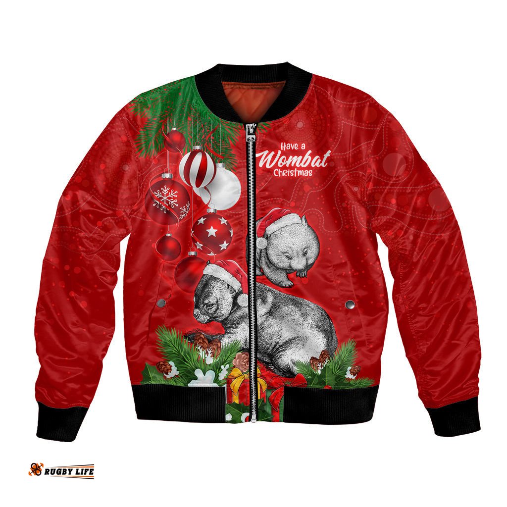 Personalised Wombat Lover Bomber Jacket Australia Merry Christmas Aboriginal