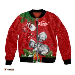 Personalised Wombat Lover Bomber Jacket Australia Merry Christmas Aboriginal
