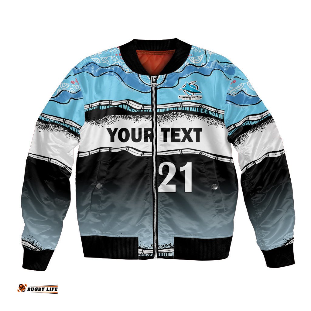 Custom Text And Number Cronulla-Sutherland Sharks Rugby Bomber Jacket Simple Style