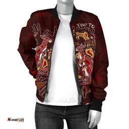 Custom Aboriginal Women's Bomber Jacket - Kangaroo family with Hand Art