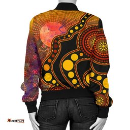 Custom Text Aboriginal Women's Bomber Jacket - Australia Indigenous Flag Circle Dot Painting Art Golden