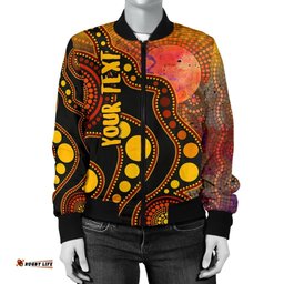 Custom Text Aboriginal Women's Bomber Jacket - Australia Indigenous Flag Circle Dot Painting Art Golden
