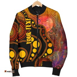Custom Text Aboriginal Women's Bomber Jacket - Australia Indigenous Flag Circle Dot Painting Art Golden