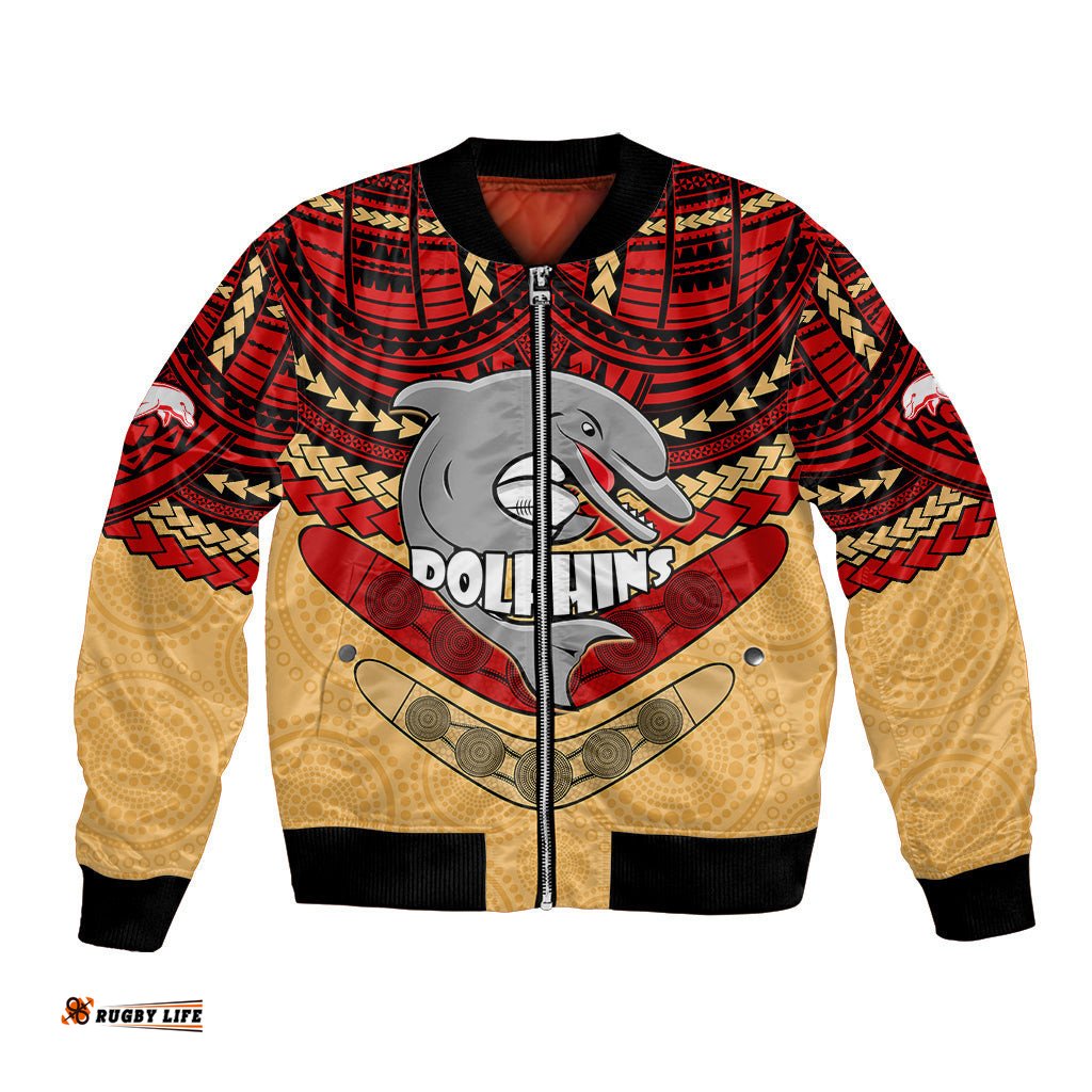 Custom Dolphins Rugby Bomber Jacket Polynesian and Aboriginal Vibe