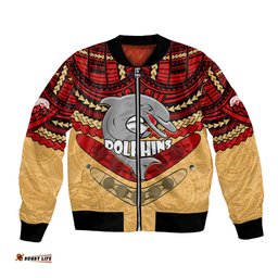 Custom Dolphins Rugby Bomber Jacket Polynesian and Aboriginal Vibe