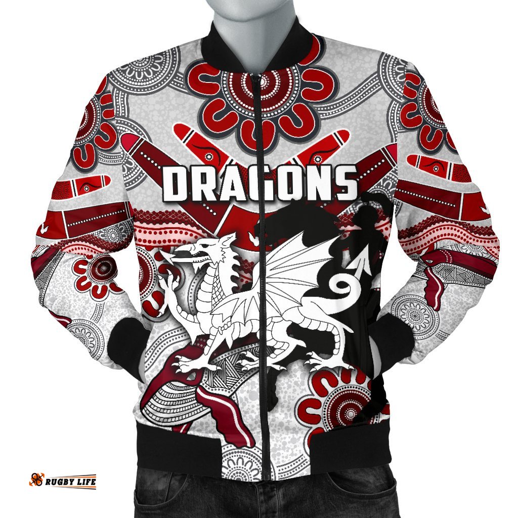 Dragons Men Bomber Jacket St. George Indigenous White