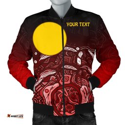 Custom Text Aboriginal Men's Bomber Jacket - Red Landscape