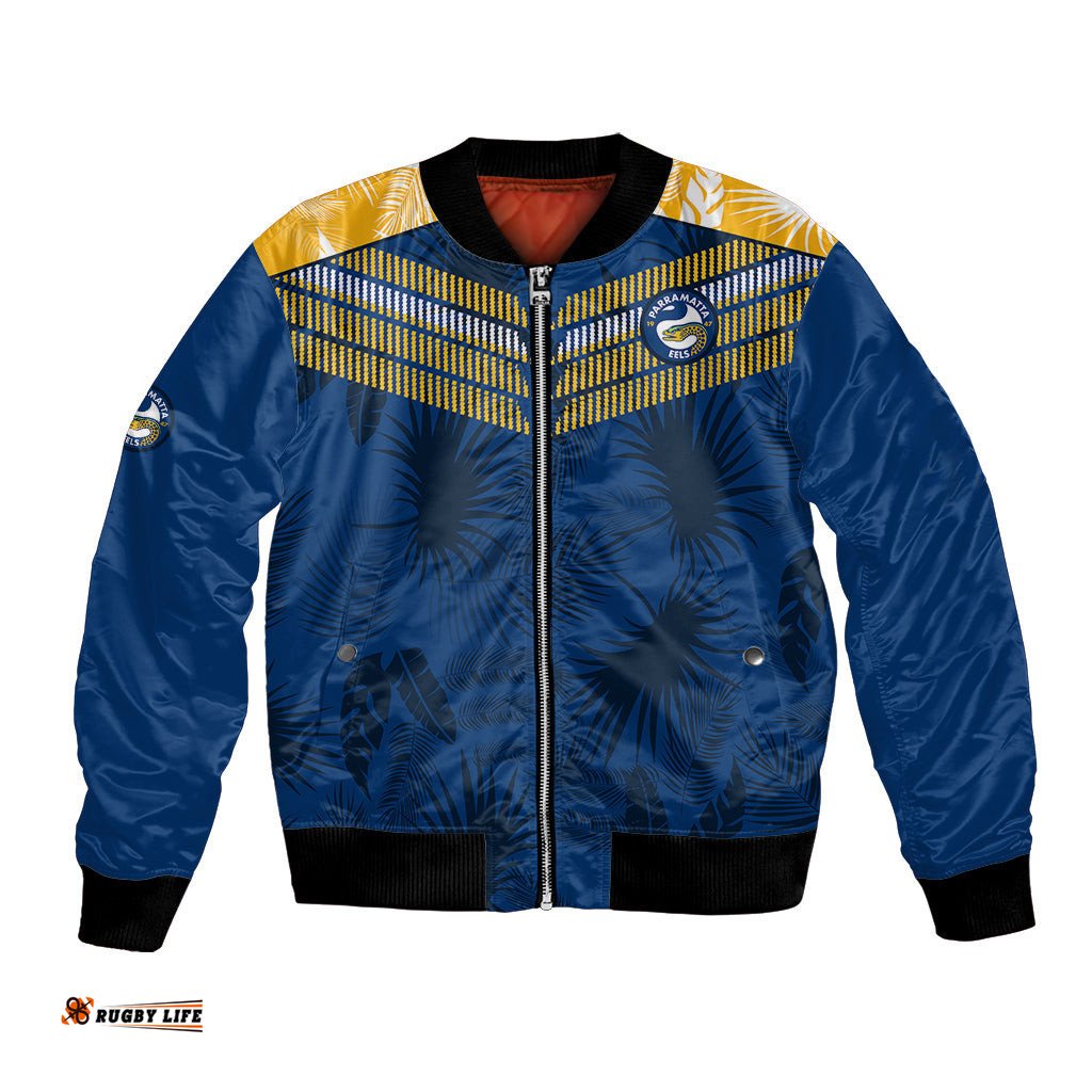 Parramatta Eels Rugby Bomber Jacket Simple Hawaiian Palms Leaf