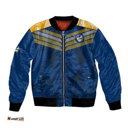 Parramatta Eels Rugby Bomber Jacket Simple Hawaiian Palms Leaf