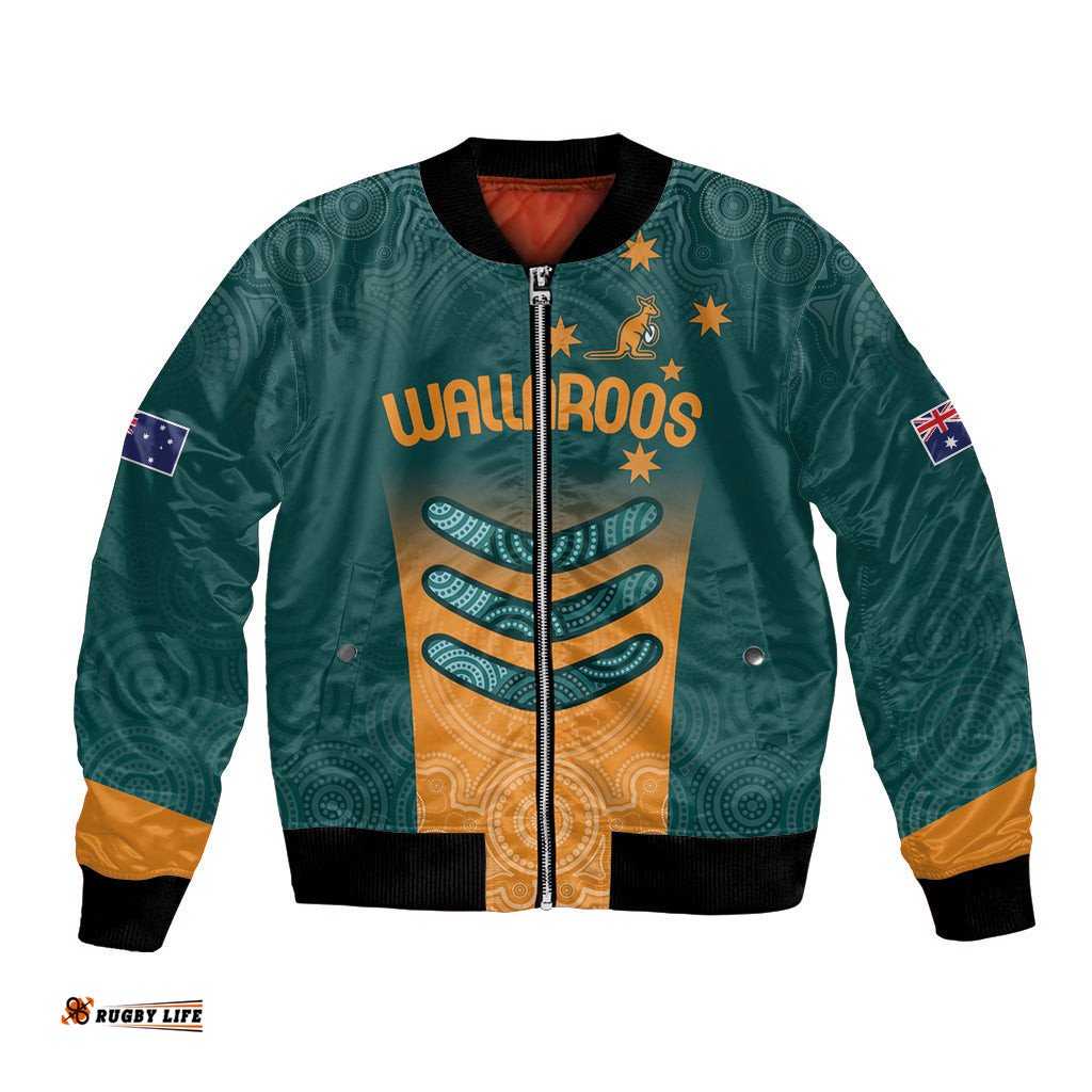 Custom Wallaroos Womens Rugby Bomber Jacket Aboriginal Dots Art