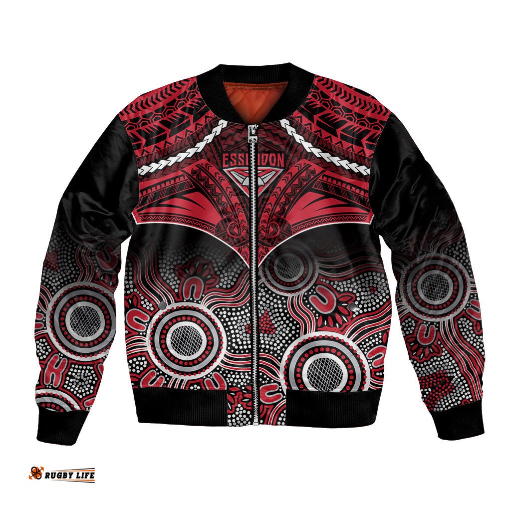 Personalised Essendon Football Bomber Jacket Bombers Aboriginal Mix Polynesian Pattern