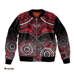 Personalised Essendon Football Bomber Jacket Bombers Aboriginal Mix Polynesian Pattern