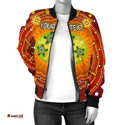 Custom Text Aboriginal Women's Bomber Jackets - Turtle Circle Dot Painting Art