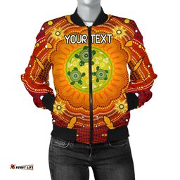 Custom Text Aboriginal Women's Bomber Jackets - Turtle Circle Dot Painting Art