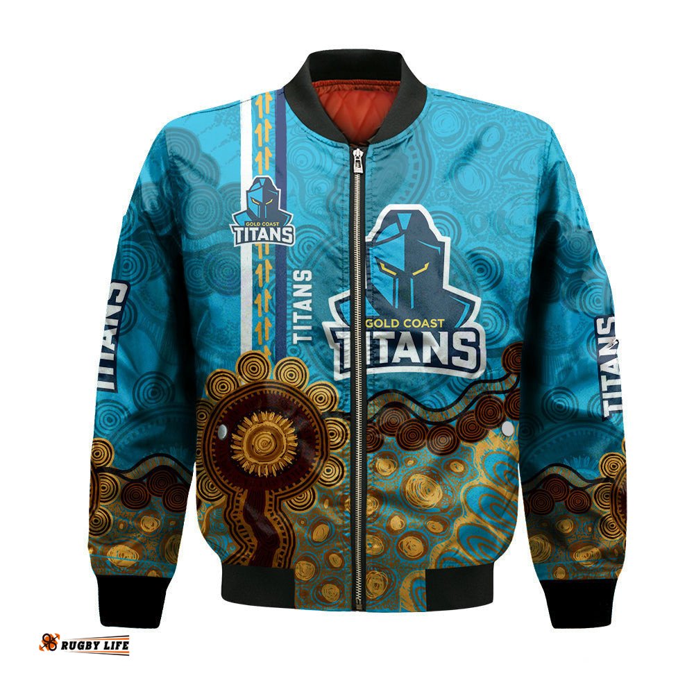 Gold Coast Titans Aboriginal Bomber Jacket Rugby Indigenous Kangaroo Tracks - NRL