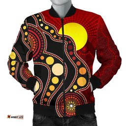 Aboriginal Men's Bomber Jacket, Australia Aboriginal Lives Matter Flag Circle Dot Painting Art Jacket