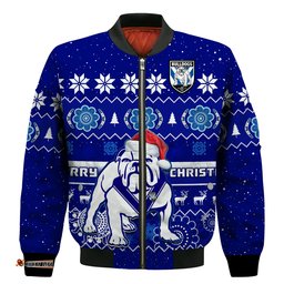 Bulldogs Rugby Christmas Bomber Jacket Berries Merry Xmas Aboriginal Art