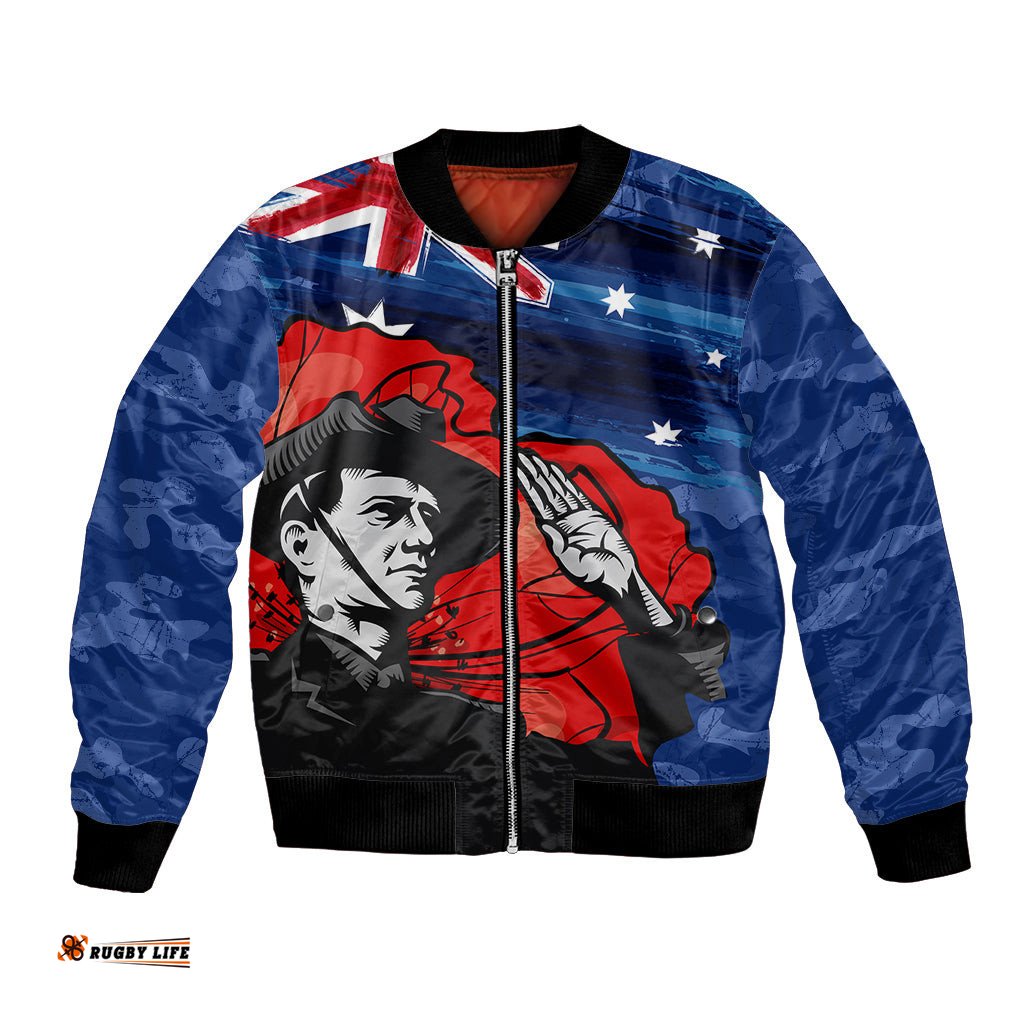 ANZAC DAY Bomber Jacket Camo Style - Soldier With Flag