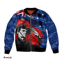 ANZAC DAY Bomber Jacket Camo Style - Soldier With Flag