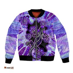 Australia Opal Bomber Jacket Aussie Lizard With Aboriginal Art - Purple