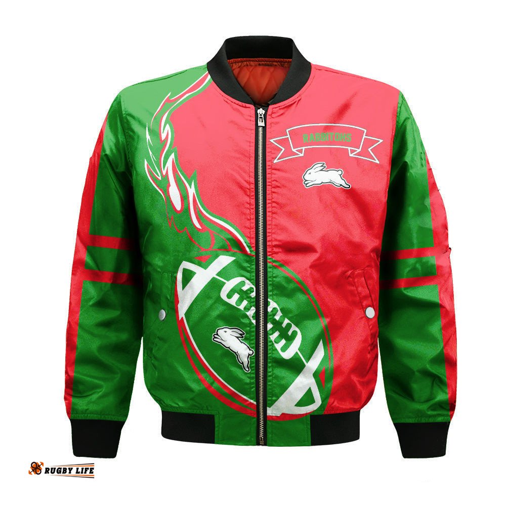 South Sydney Rabbitohs Bomber Jacket Flame Ball - NRL