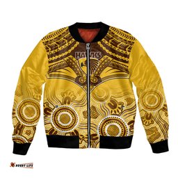 Personalised Hawthorn Football Bomber Jacket Hawks Aboriginal Mix Polynesian Pattern