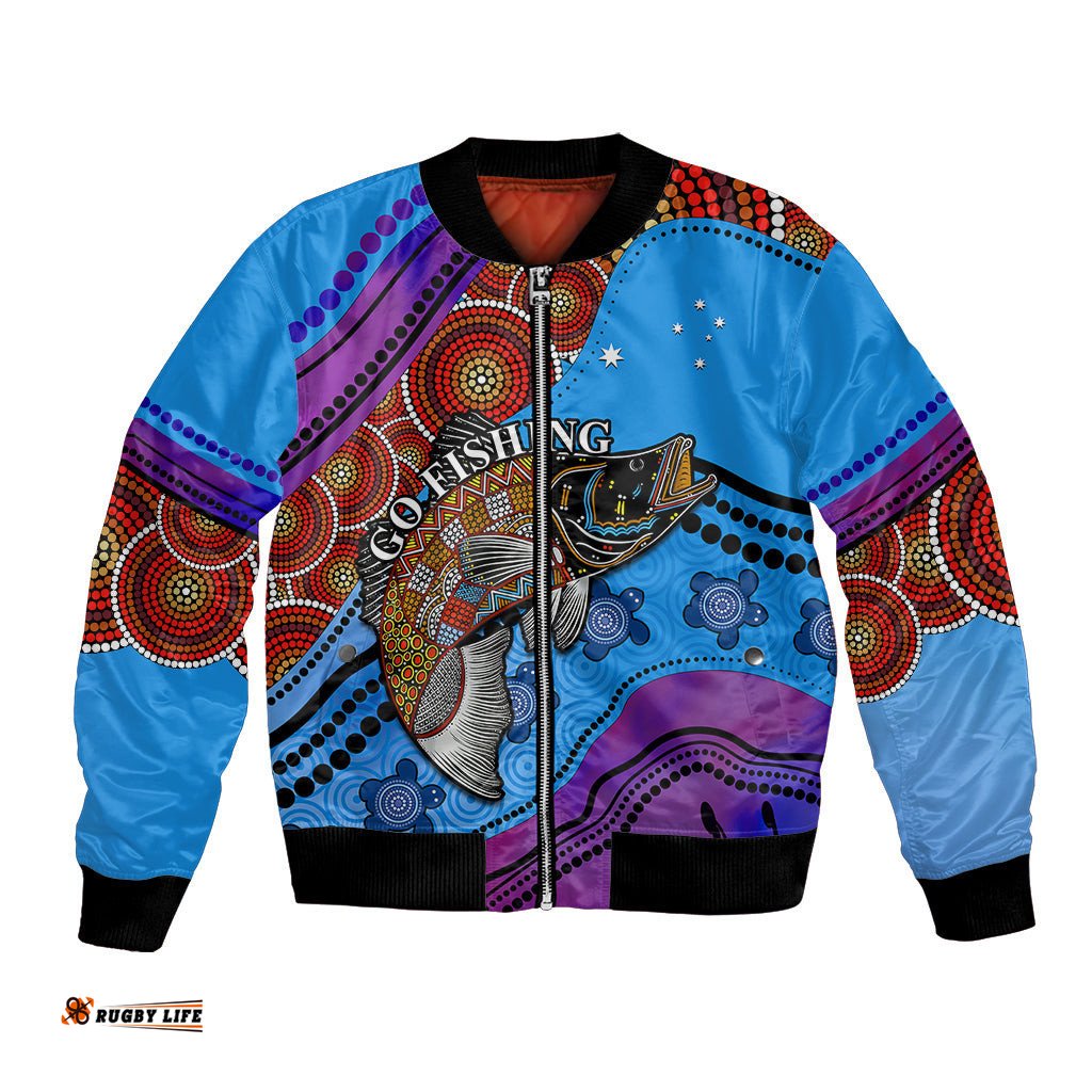 Custom Personalised Australia Bomber Jacket Go Fishing Aboriginal Art