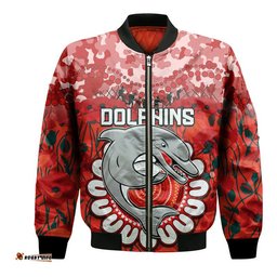 Custom Personalised Dolphins Rugby ANZAC Bomber Jacket Camouflage Poppy
