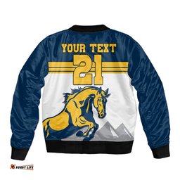 Custom Text And Number Brumbies Rugby Union Bomber Jacket Australia Silhouettes Of Horses