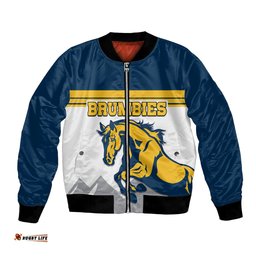 Custom Text And Number Brumbies Rugby Union Bomber Jacket Australia Silhouettes Of Horses