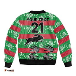 Custom Text And Number Rabbitohs Rugby Premiers Bomber Jacket Go The Bunnies Aboriginal Dots