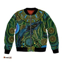 Aboriginal Green - Crocodine Abstract Art Pattern Bomber Jacket TS04