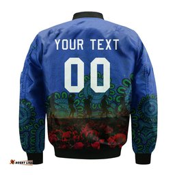 New Zealand Warriors Bomber Jacket Personalized Aboriginal Rugby Anzac Day Poppy With Soldiers - NRL