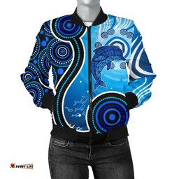 Aboriginal Women's Bomber Jacket - Dolphin And Aboriginal Dot Patterns
