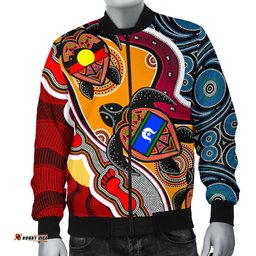 Men's Bomber Jacket - Australia Aboriginal Dots With Turtle and NAIDOC Flags